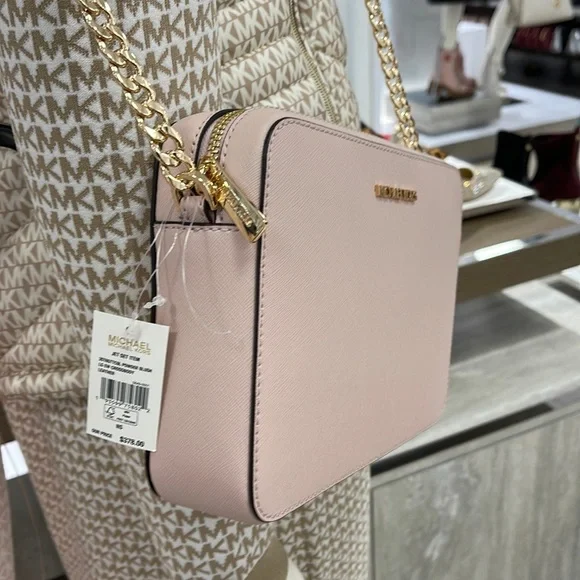 Michael Kors Jet Set Item Large East West Zip Crossbody Leather Powder Blush - Picture 15 of 16